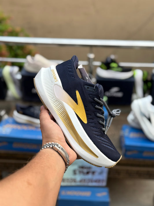 Premium Brooks-Navy Blue Gold Comfort Running Sneakers for Men